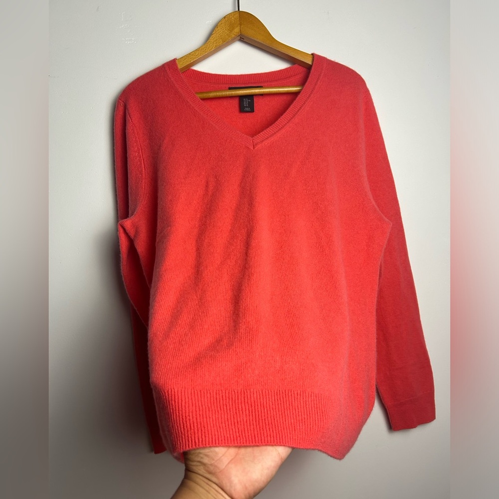 Tahari Bright Coral V-Neck Crew Sweater